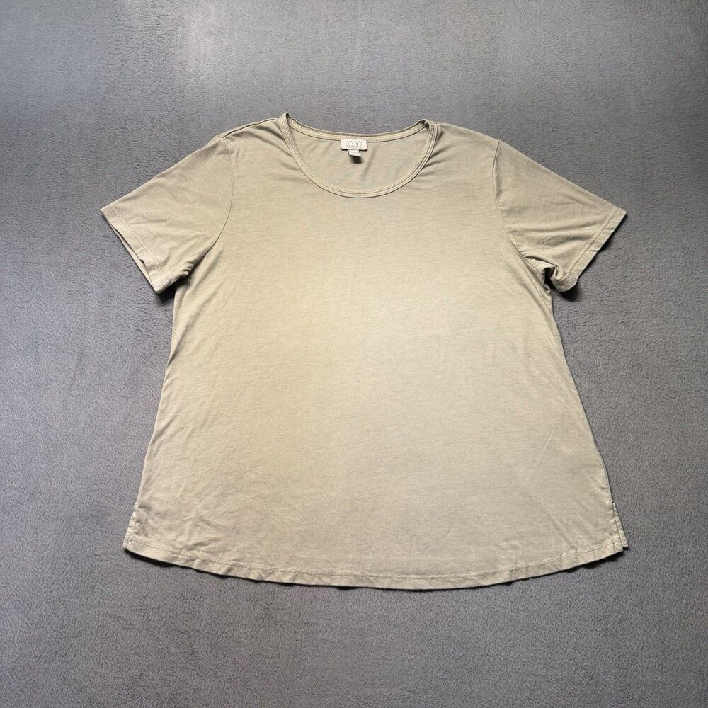 LOGO by Lori Goldstein Womens M Beige Short Sleeve T Shirt Round Neck Top Casual